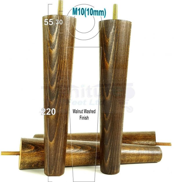 4x WOOD REPLACEMENT FURNITURE CHAIR LEGS M10(10mm) SOFA - SETTEE FEET 220mm HIGH - Image 20
