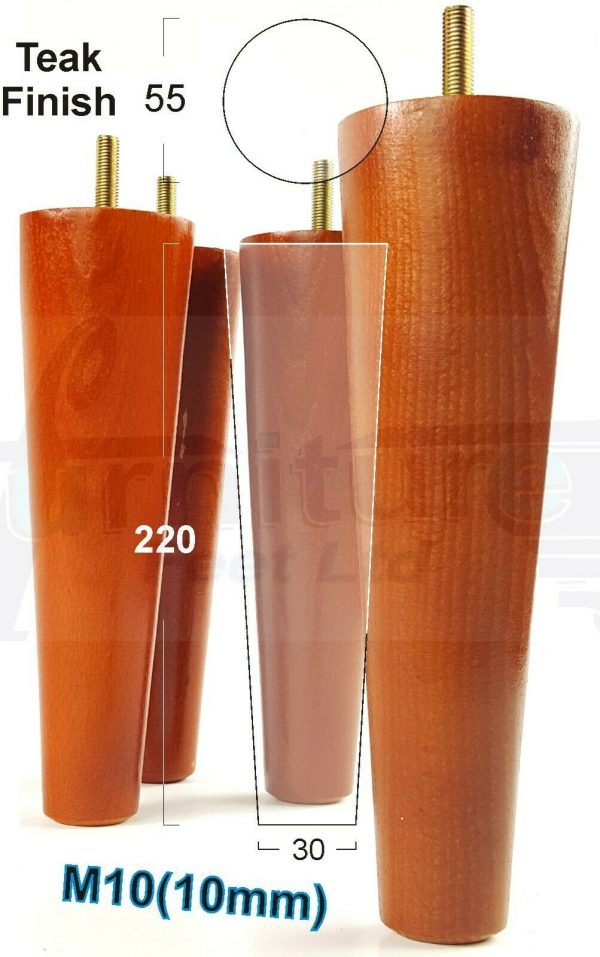 4x WOOD REPLACEMENT FURNITURE CHAIR LEGS M10(10mm) SOFA - SETTEE FEET 220mm HIGH - Image 32