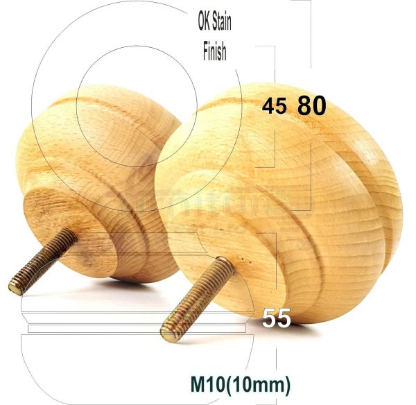 4x WOOD REPLACEMENT FURNITURE CHAIR LEGS M10(10mm) SOFA - SETTEE FEET 55mm HIGH - Image 24