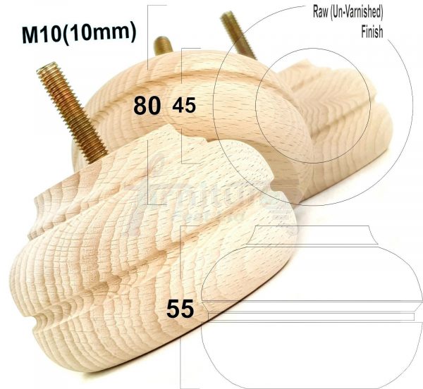 4x WOOD REPLACEMENT FURNITURE CHAIR LEGS M10(10mm) SOFA - SETTEE FEET 55mm HIGH - Image 28