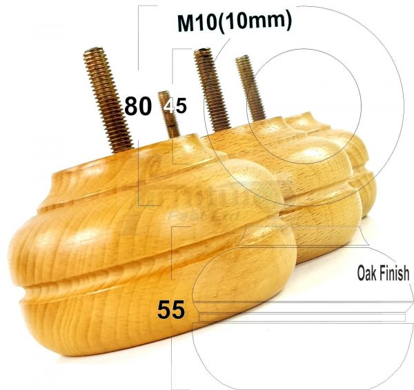 4x WOOD REPLACEMENT FURNITURE CHAIR LEGS M10(10mm) SOFA - SETTEE FEET 55mm HIGH - Image 23