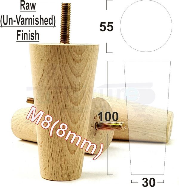 4x WOOD REPLACEMENT FURNITURE CHAIR LEGS M8(8mm) SOFA - SETTEE FEET 100mm HIGH - Image 31