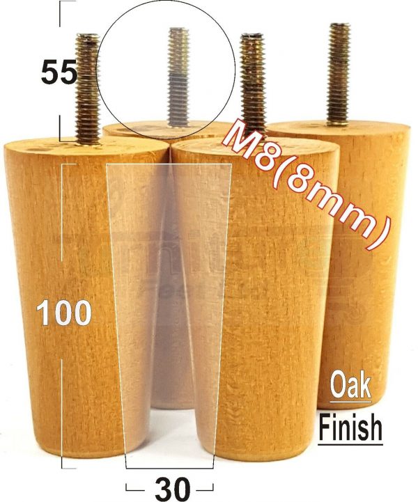 4x WOOD REPLACEMENT FURNITURE CHAIR LEGS M8(8mm) SOFA - SETTEE FEET 100mm HIGH - Image 27