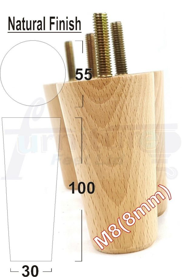 4x WOOD REPLACEMENT FURNITURE CHAIR LEGS M8(8mm) SOFA - SETTEE FEET 100mm HIGH - Image 26
