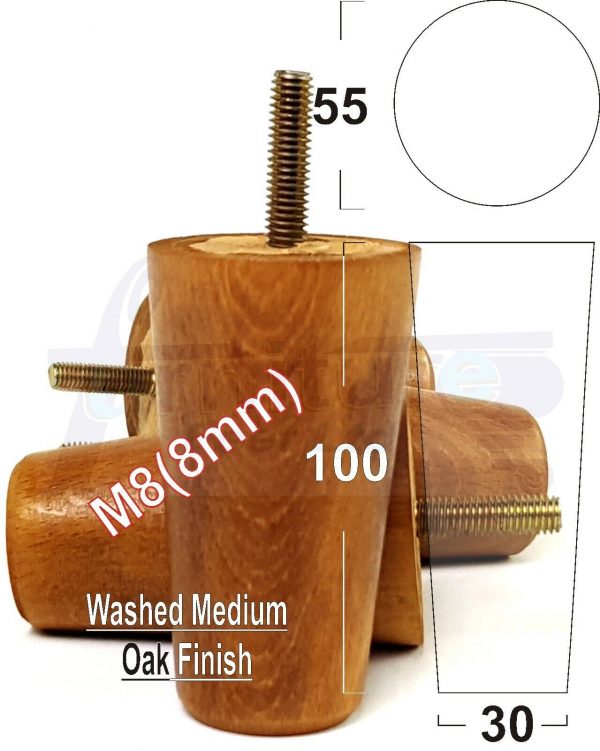4x WOOD REPLACEMENT FURNITURE CHAIR LEGS M8(8mm) SOFA - SETTEE FEET 100mm HIGH - Image 25