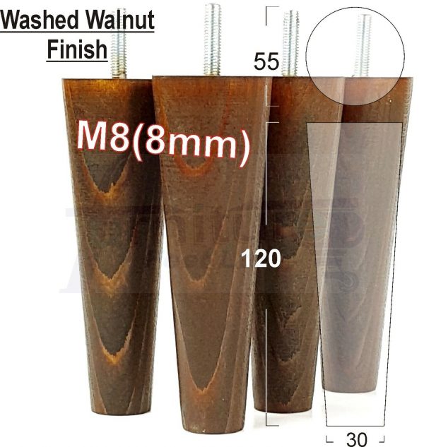 4x WOOD REPLACEMENT FURNITURE CHAIR LEGS M8(8mm) SOFA - SETTEE FEET 120mm HIGH - Image 19