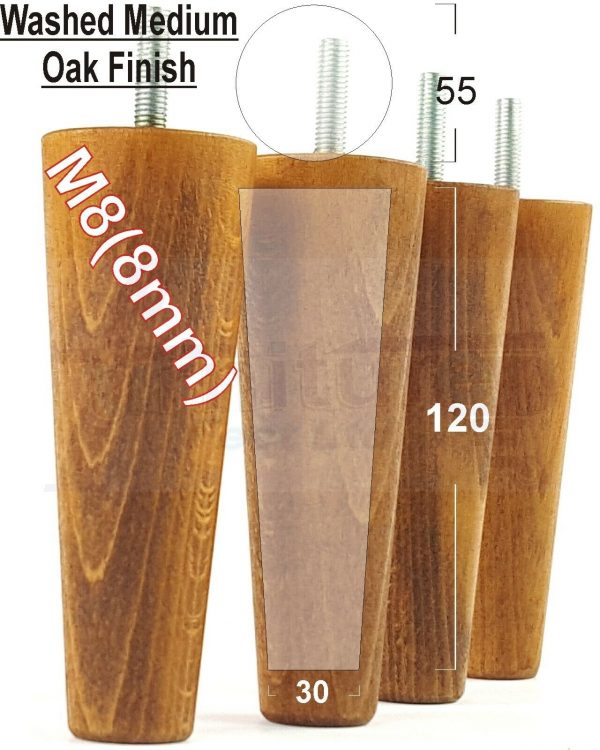 4x WOOD REPLACEMENT FURNITURE CHAIR LEGS M8(8mm) SOFA - SETTEE FEET 120mm HIGH - Image 24