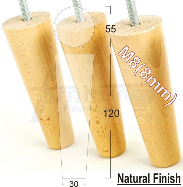 4x WOOD REPLACEMENT FURNITURE CHAIR LEGS M8(8mm) SOFA - SETTEE FEET 120mm HIGH - Image 25