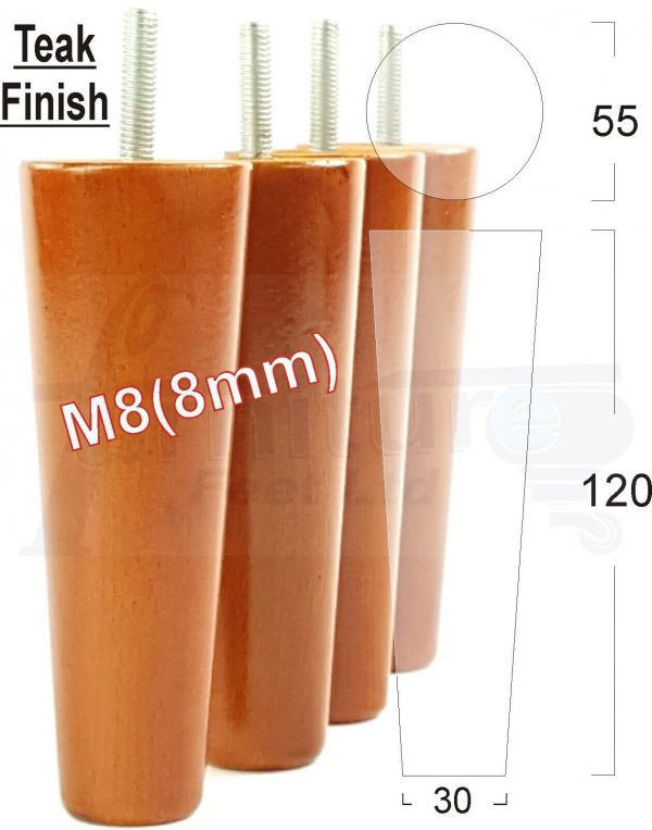 4x WOOD REPLACEMENT FURNITURE CHAIR LEGS M8(8mm) SOFA - SETTEE FEET 120mm HIGH - Image 32