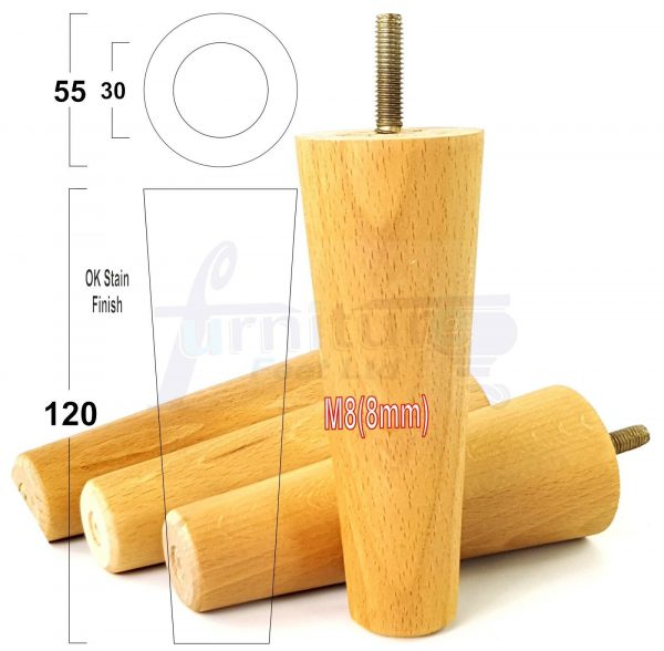 4x WOOD REPLACEMENT FURNITURE CHAIR LEGS M8(8mm) SOFA - SETTEE FEET 120mm HIGH - Image 27