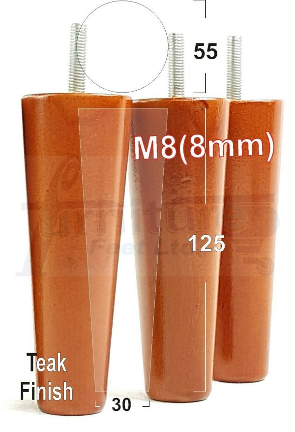 4x WOOD REPLACEMENT FURNITURE CHAIR LEGS M8(8mm) SOFA - SETTEE FEET 125mm HIGH - Image 33