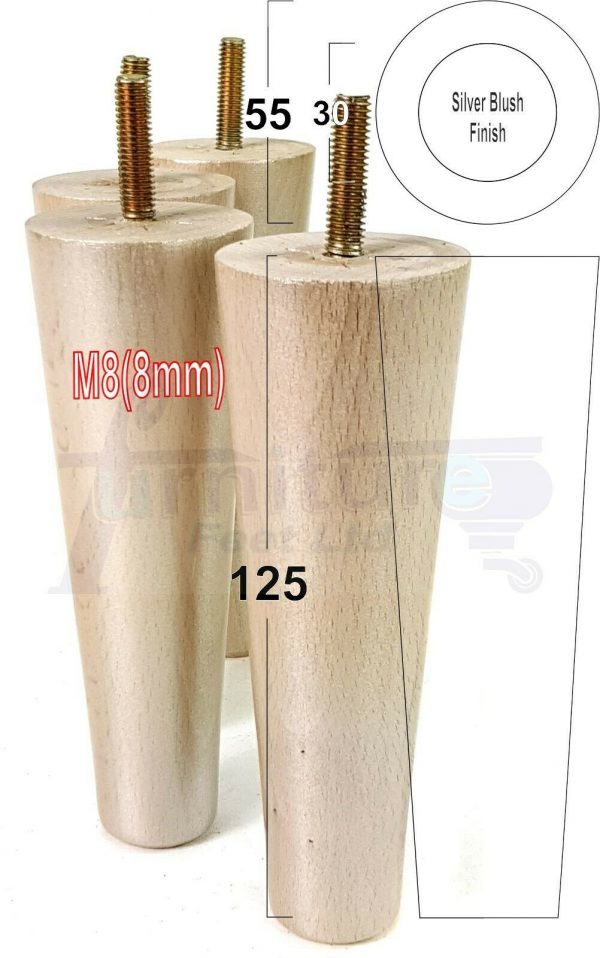 4x WOOD REPLACEMENT FURNITURE CHAIR LEGS M8(8mm) SOFA - SETTEE FEET 125mm HIGH - Image 17