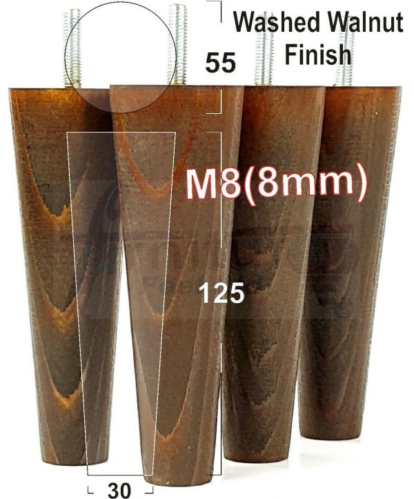 4x WOOD REPLACEMENT FURNITURE CHAIR LEGS M8(8mm) SOFA - SETTEE FEET 125mm HIGH - Image 20