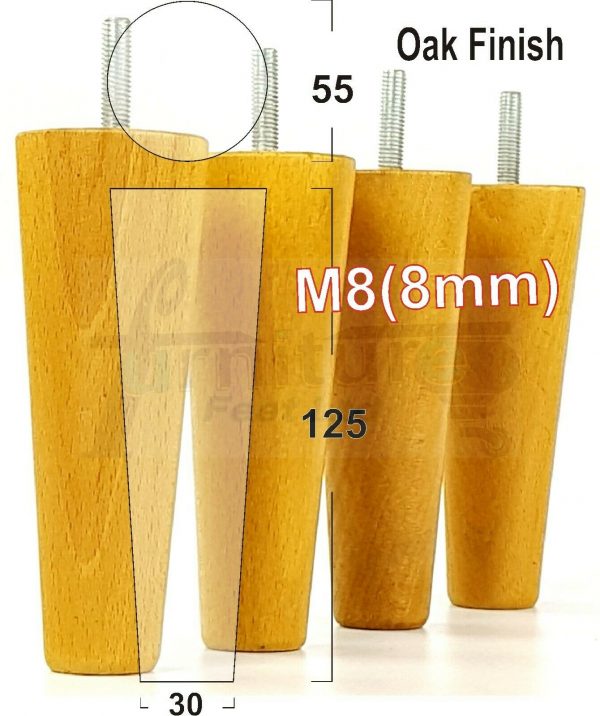 4x WOOD REPLACEMENT FURNITURE CHAIR LEGS M8(8mm) SOFA - SETTEE FEET 125mm HIGH - Image 27