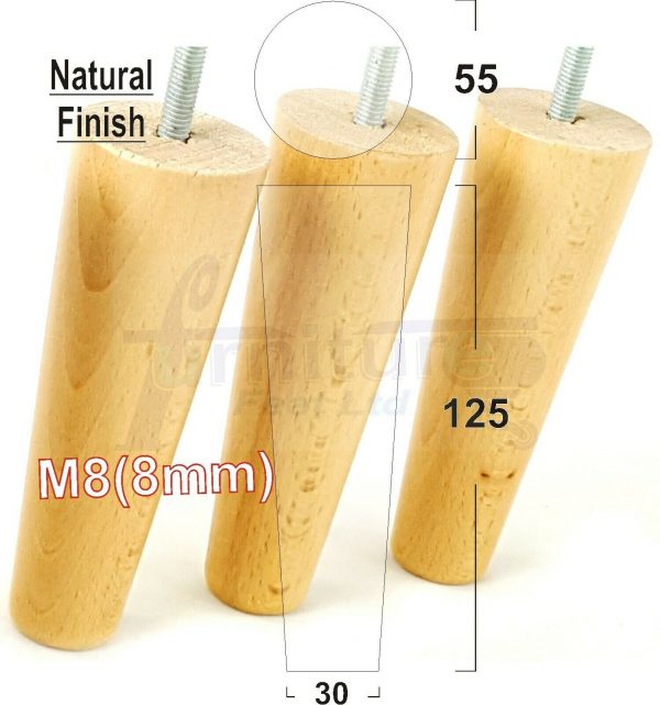 4x WOOD REPLACEMENT FURNITURE CHAIR LEGS M8(8mm) SOFA - SETTEE FEET 125mm HIGH - Image 26