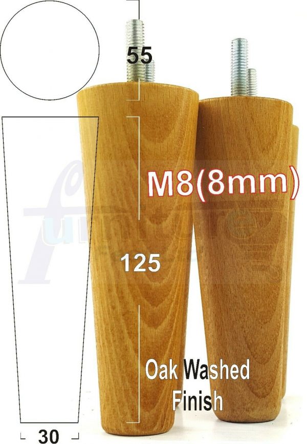 4x WOOD REPLACEMENT FURNITURE CHAIR LEGS M8(8mm) SOFA - SETTEE FEET 125mm HIGH - Image 29