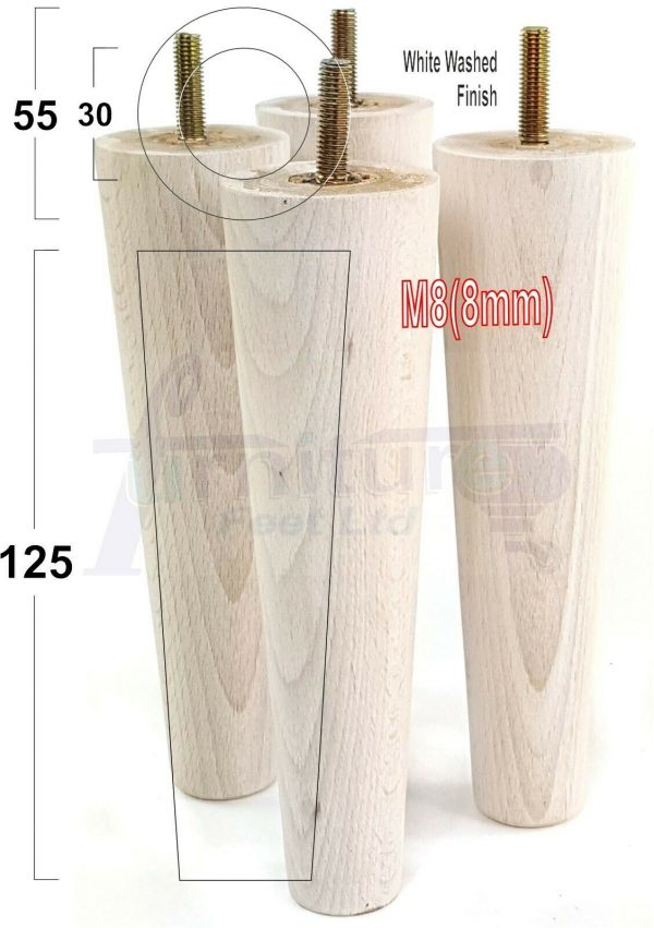 4x WOOD REPLACEMENT FURNITURE CHAIR LEGS M8(8mm) SOFA - SETTEE FEET 125mm HIGH - Image 35