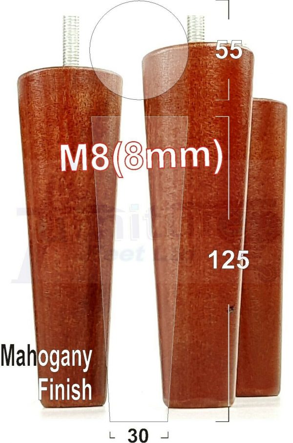 4x WOOD REPLACEMENT FURNITURE CHAIR LEGS M8(8mm) SOFA - SETTEE FEET 125mm HIGH - Image 23