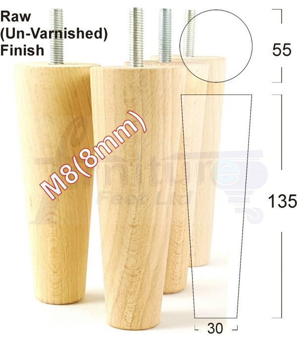 4x WOOD REPLACEMENT FURNITURE CHAIR LEGS M8(8mm) SOFA - SETTEE FEET 135mm HIGH - Image 31