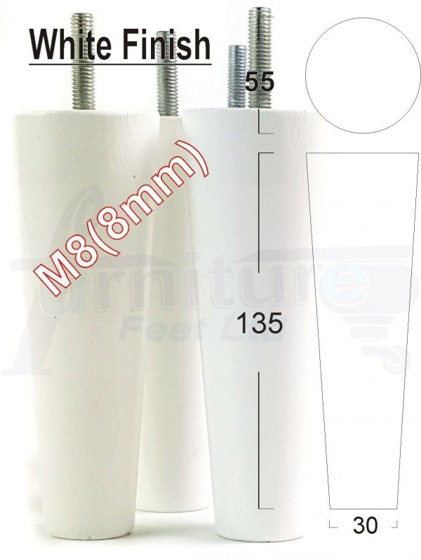 4x WOOD REPLACEMENT FURNITURE CHAIR LEGS M8(8mm) SOFA - SETTEE FEET 135mm HIGH - Image 33