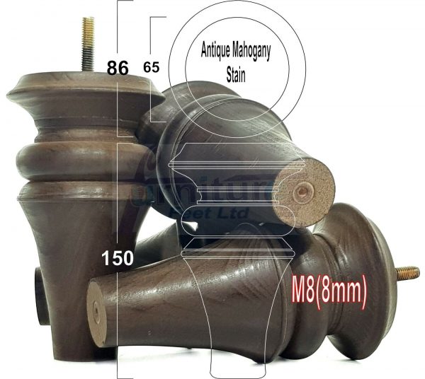 4x WOOD REPLACEMENT FURNITURE CHAIR LEGS M8(8mm) SOFA - SETTEE FEET 150mm HIGH - Image 35