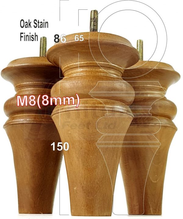 4x WOOD REPLACEMENT FURNITURE CHAIR LEGS M8(8mm) SOFA - SETTEE FEET 150mm HIGH - Image 30