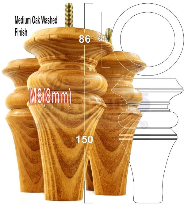 4x WOOD REPLACEMENT FURNITURE CHAIR LEGS M8(8mm) SOFA - SETTEE FEET 150mm HIGH - Image 25
