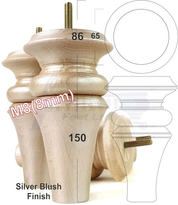 4x WOOD REPLACEMENT FURNITURE CHAIR LEGS M8(8mm) SOFA - SETTEE FEET 150mm HIGH - Image 15