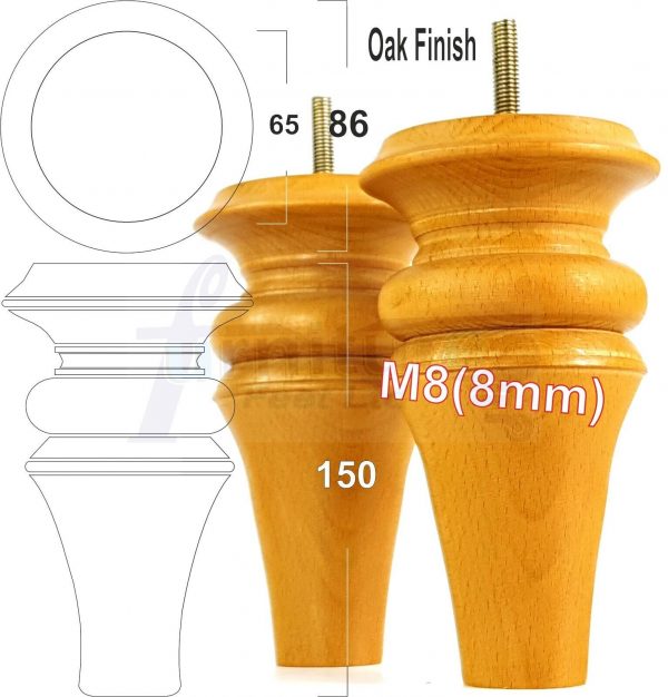 4x WOOD REPLACEMENT FURNITURE CHAIR LEGS M8(8mm) SOFA - SETTEE FEET 150mm HIGH - Image 27