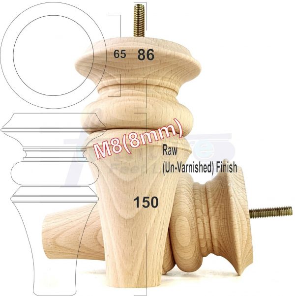 4x WOOD REPLACEMENT FURNITURE CHAIR LEGS M8(8mm) SOFA - SETTEE FEET 150mm HIGH - Image 32