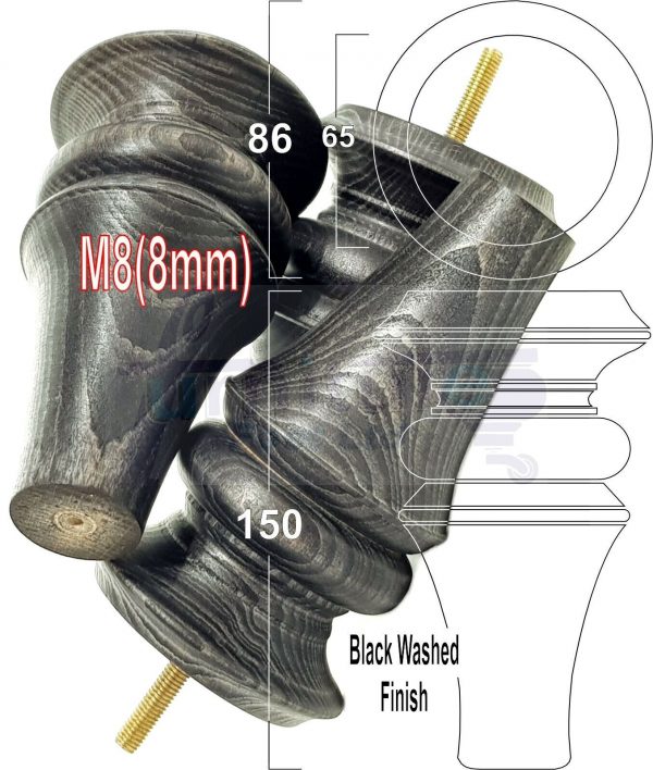 4x WOOD REPLACEMENT FURNITURE CHAIR LEGS M8(8mm) SOFA - SETTEE FEET 150mm HIGH - Image 14