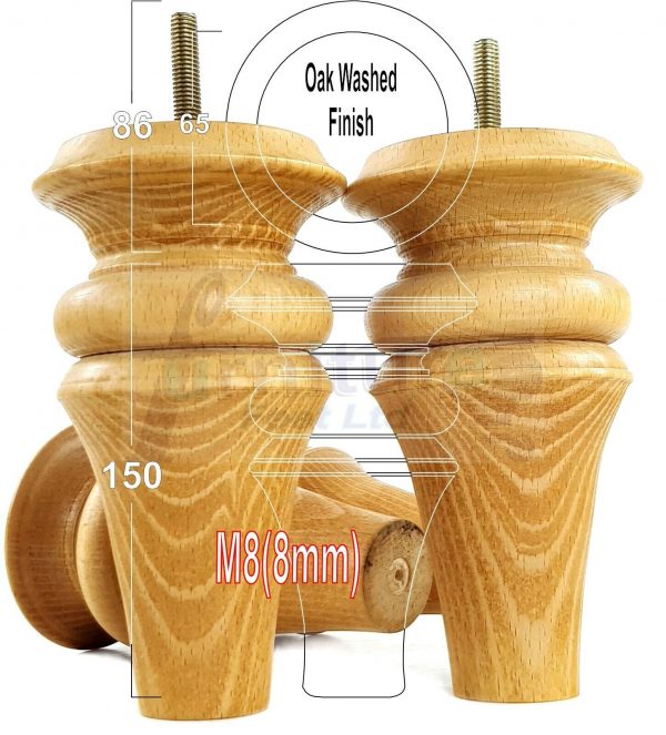 4x WOOD REPLACEMENT FURNITURE CHAIR LEGS M8(8mm) SOFA - SETTEE FEET 150mm HIGH - Image 29