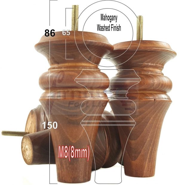 4x WOOD REPLACEMENT FURNITURE CHAIR LEGS M8(8mm) SOFA - SETTEE FEET 150mm HIGH - Image 24