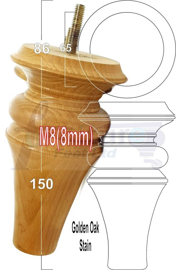 4x WOOD REPLACEMENT FURNITURE CHAIR LEGS M8(8mm) SOFA - SETTEE FEET 150mm HIGH - Image 21