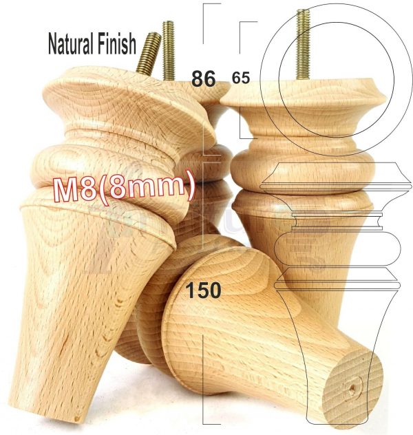 4x WOOD REPLACEMENT FURNITURE CHAIR LEGS M8(8mm) SOFA - SETTEE FEET 150mm HIGH - Image 26