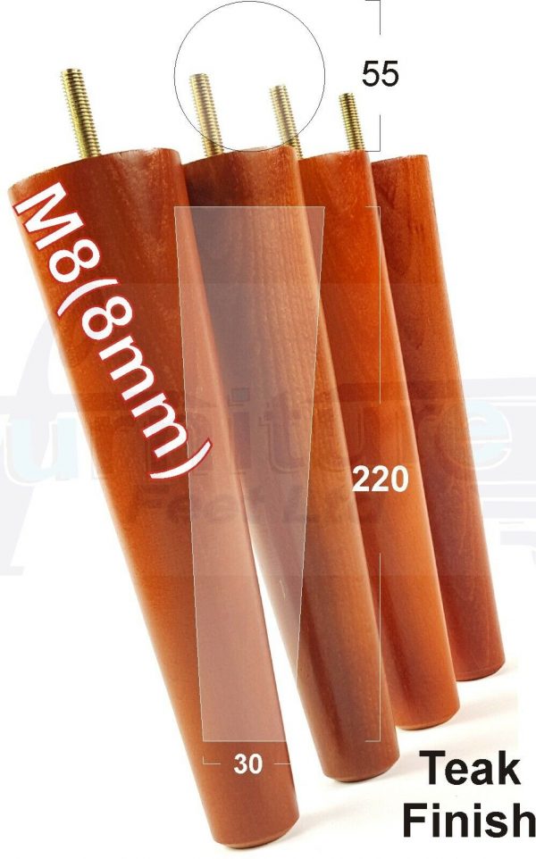 4x WOOD REPLACEMENT FURNITURE CHAIR LEGS M8(8mm) SOFA - SETTEE FEET 220mm HIGH - Image 31