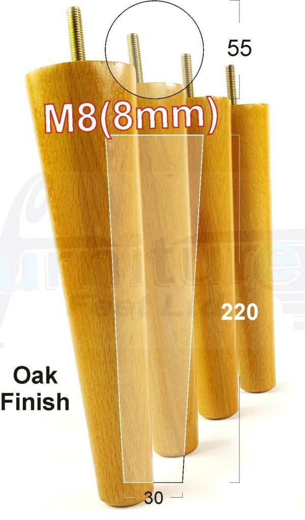 4x WOOD REPLACEMENT FURNITURE CHAIR LEGS M8(8mm) SOFA - SETTEE FEET 220mm HIGH - Image 26