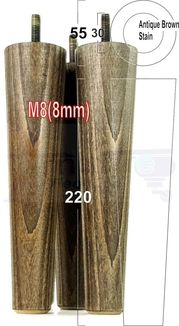4x WOOD REPLACEMENT FURNITURE CHAIR LEGS M8(8mm) SOFA - SETTEE FEET 220mm HIGH - Image 13