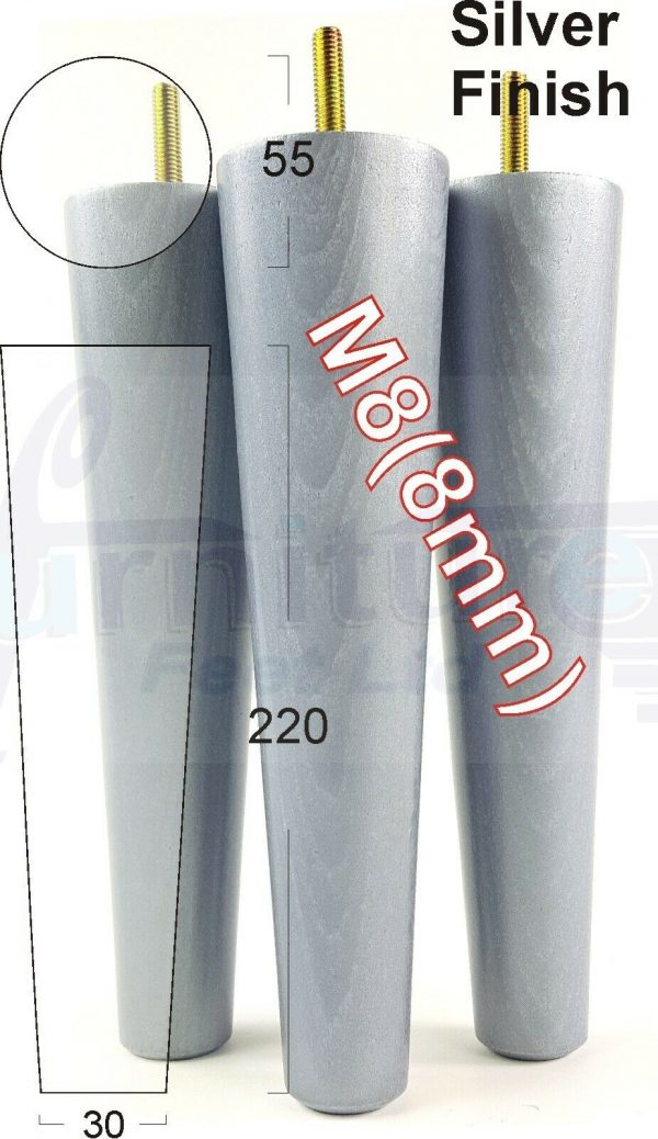 4x WOOD REPLACEMENT FURNITURE CHAIR LEGS M8(8mm) SOFA - SETTEE FEET 220mm HIGH - Image 29