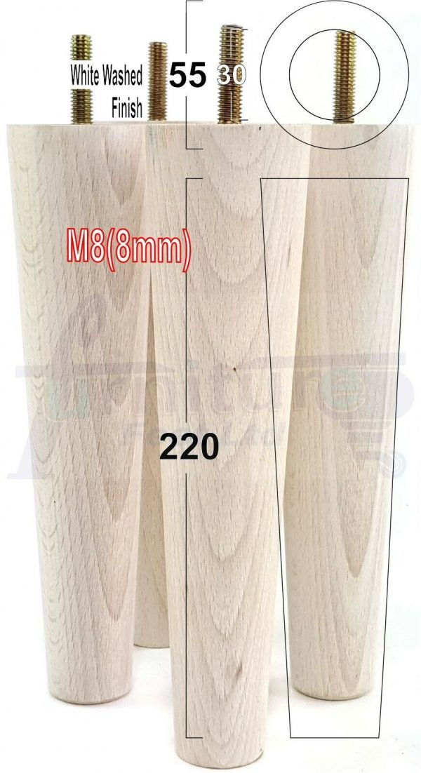 4x WOOD REPLACEMENT FURNITURE CHAIR LEGS M8(8mm) SOFA - SETTEE FEET 220mm HIGH - Image 33