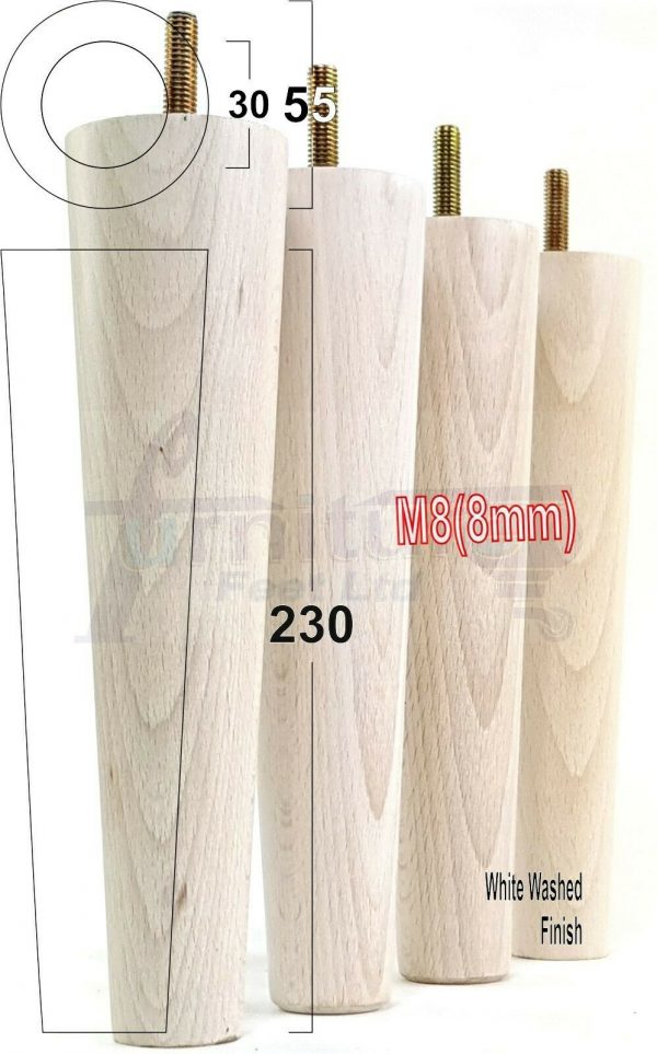 4x WOOD REPLACEMENT FURNITURE CHAIR LEGS M8(8mm) SOFA - SETTEE FEET 230mm HIGH - Image 34