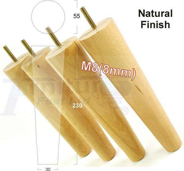 4x WOOD REPLACEMENT FURNITURE CHAIR LEGS M8(8mm) SOFA - SETTEE FEET 230mm HIGH - Image 26