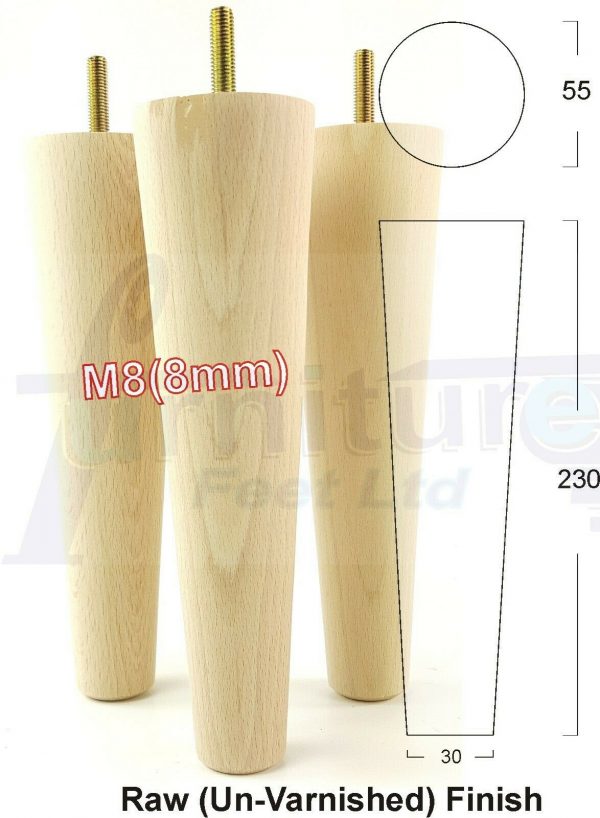 4x WOOD REPLACEMENT FURNITURE CHAIR LEGS M8(8mm) SOFA - SETTEE FEET 230mm HIGH - Image 31