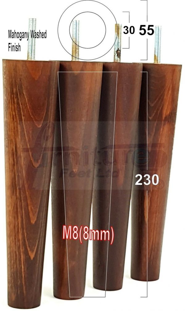 4x WOOD REPLACEMENT FURNITURE CHAIR LEGS M8(8mm) SOFA - SETTEE FEET 230mm HIGH - Image 24
