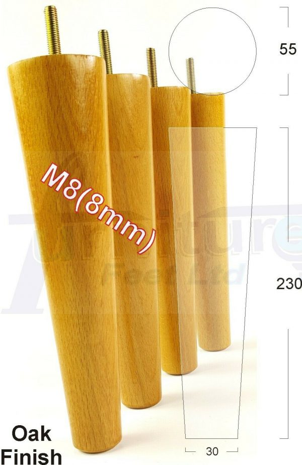 4x WOOD REPLACEMENT FURNITURE CHAIR LEGS M8(8mm) SOFA - SETTEE FEET 230mm HIGH - Image 27