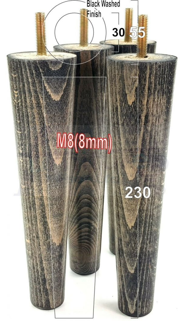 4x WOOD REPLACEMENT FURNITURE CHAIR LEGS M8(8mm) SOFA - SETTEE FEET 230mm HIGH - Image 16