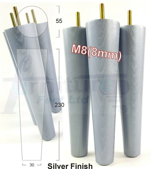 4x WOOD REPLACEMENT FURNITURE CHAIR LEGS M8(8mm) SOFA - SETTEE FEET 230mm HIGH - Image 30