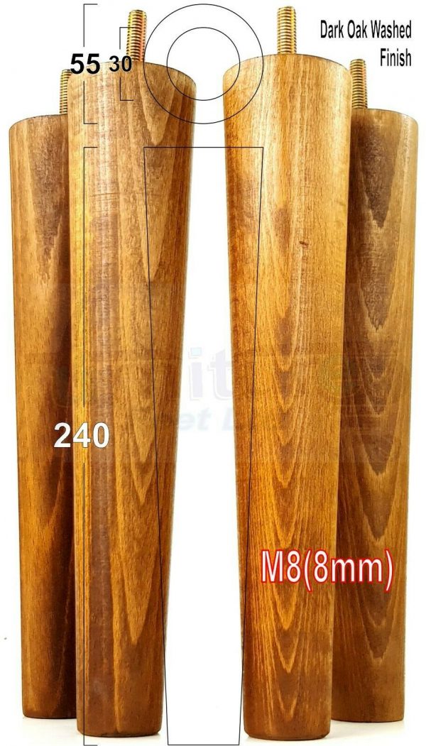4x WOOD REPLACEMENT FURNITURE CHAIR LEGS M8(8mm) SOFA - SETTEE FEET 240mm HIGH - Image 19