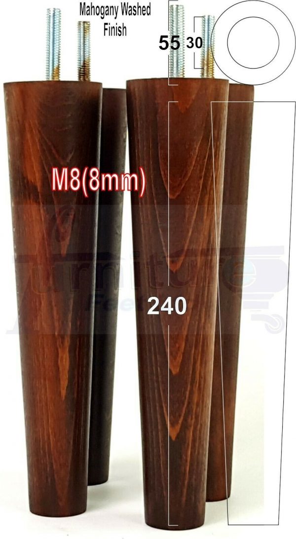 4x WOOD REPLACEMENT FURNITURE CHAIR LEGS M8(8mm) SOFA - SETTEE FEET 240mm HIGH - Image 24