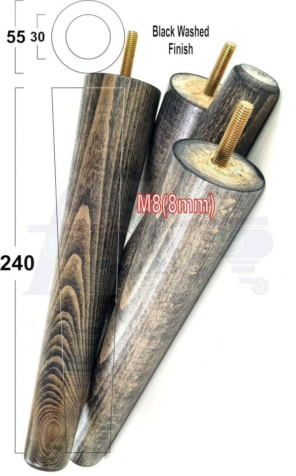 4x WOOD REPLACEMENT FURNITURE CHAIR LEGS M8(8mm) SOFA - SETTEE FEET 240mm HIGH - Image 16